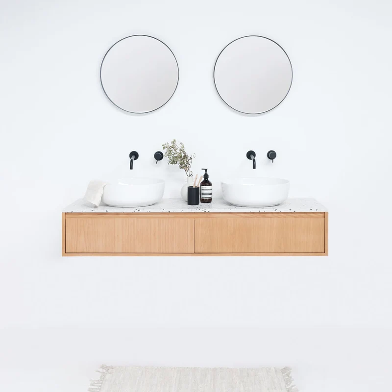Conjunto de baño Ann short Roble - Lavabo Alexis II - 150 cm - Terrazo