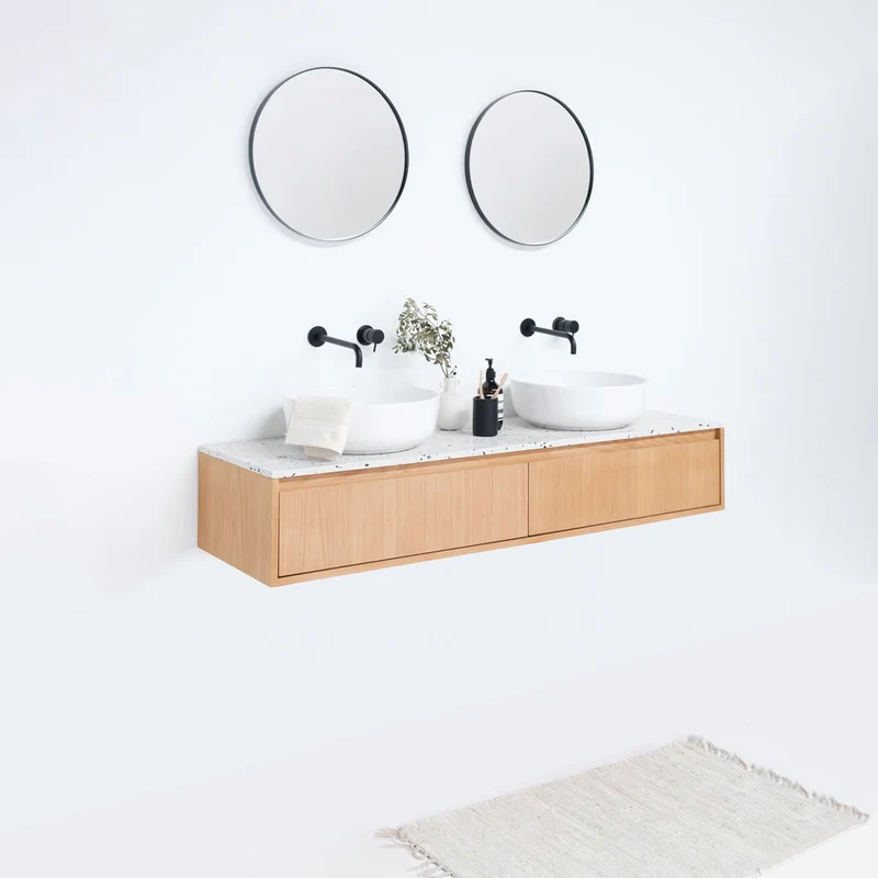 Conjunto de baño Ann short Roble - Lavabo Alexis II - 150 cm - Terrazo