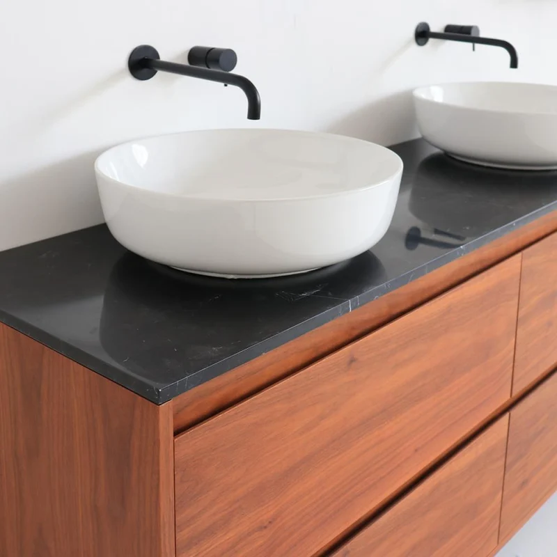 Mobiliario de baño Mármol Negro Ann - Mueble nogal - Lavabo de porcelana Alexis II