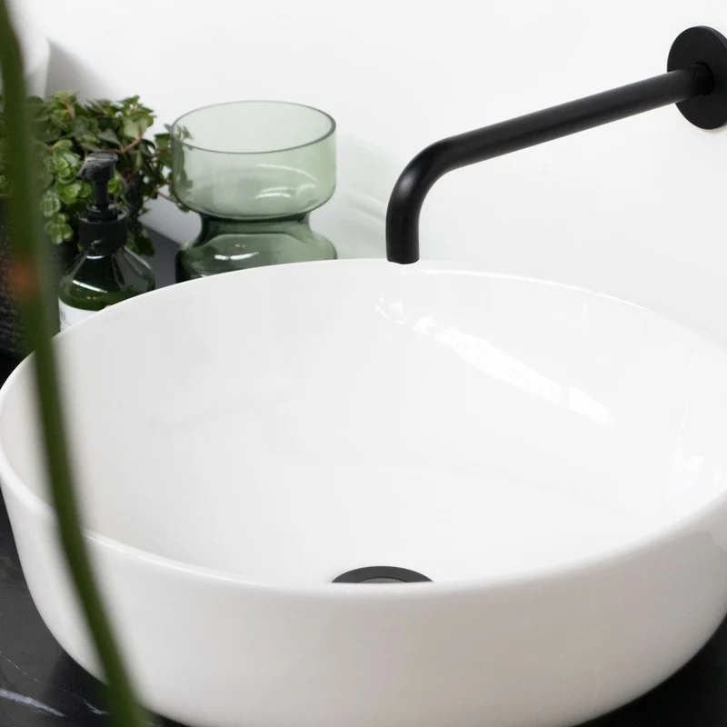 Mobiliario de baño Mármol Negro Ann - Mueble nogal - Lavabo de porcelana Alexis II