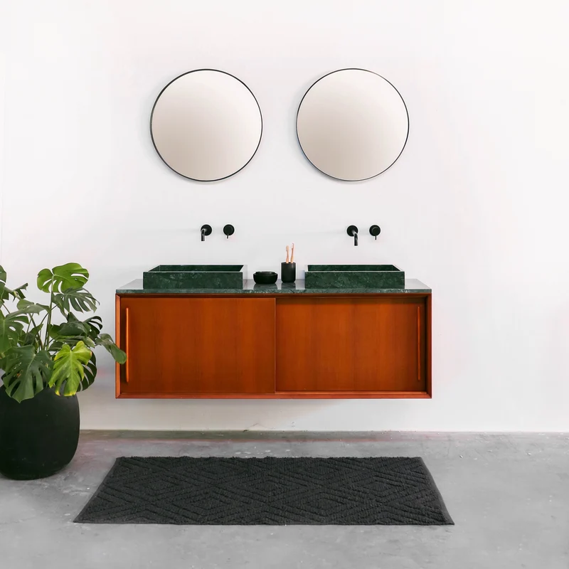 Mueble de Baño Vintage Teca - Lavabo de Mármol Verde - (150 cm) - Nestor
