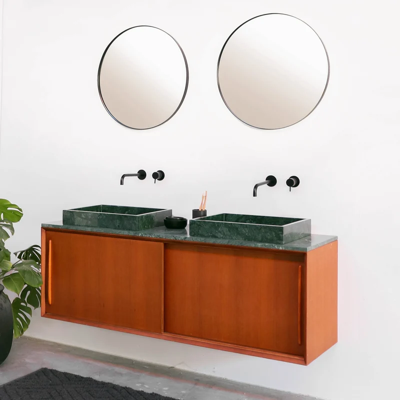 Mueble de Baño Vintage Teca - Lavabo de Mármol Verde - (150 cm) - Nestor