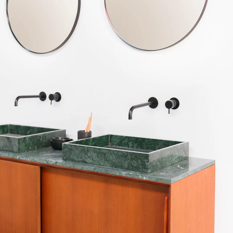Mueble de Baño Vintage Teca - Lavabo de Mármol Verde - (150 cm) - Nestor