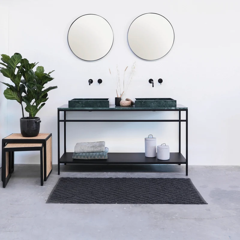 Mueble de baño industrial - Estructura de acero negro - Mármol verde (150 cm) - Jules