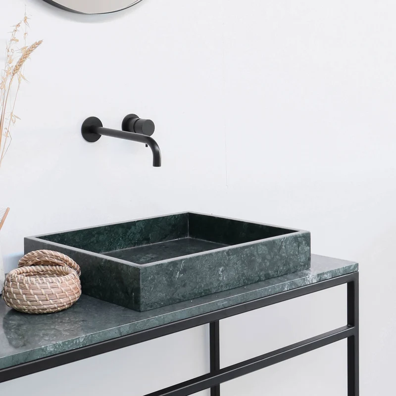 Mueble de baño industrial - Estructura de acero negro - Mármol verde (150 cm) - Jules