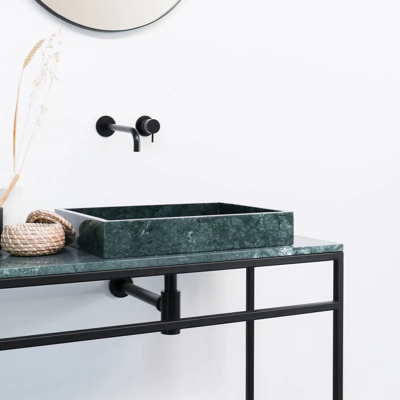 Mueble de baño industrial - Estructura de acero negro - Mármol verde (150 cm) - Jules
