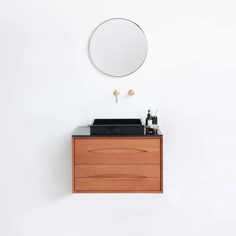 Mueble de baño en teca Bill 80 cm - Encimera y lavabo de mármol negro