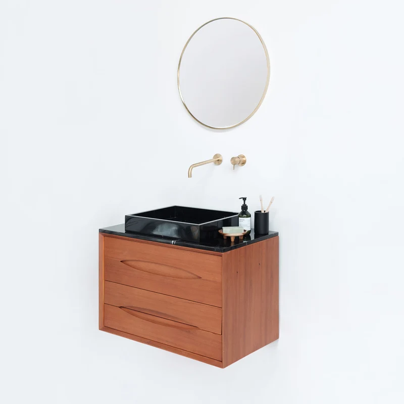 Mueble de baño en teca Bill 80 cm - Encimera y lavabo de mármol negro