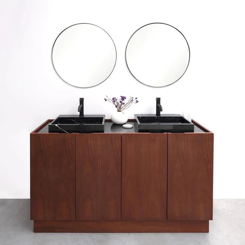 Mueble de baño - Mármol negro - George - Nogal - (154cm) - FELIX