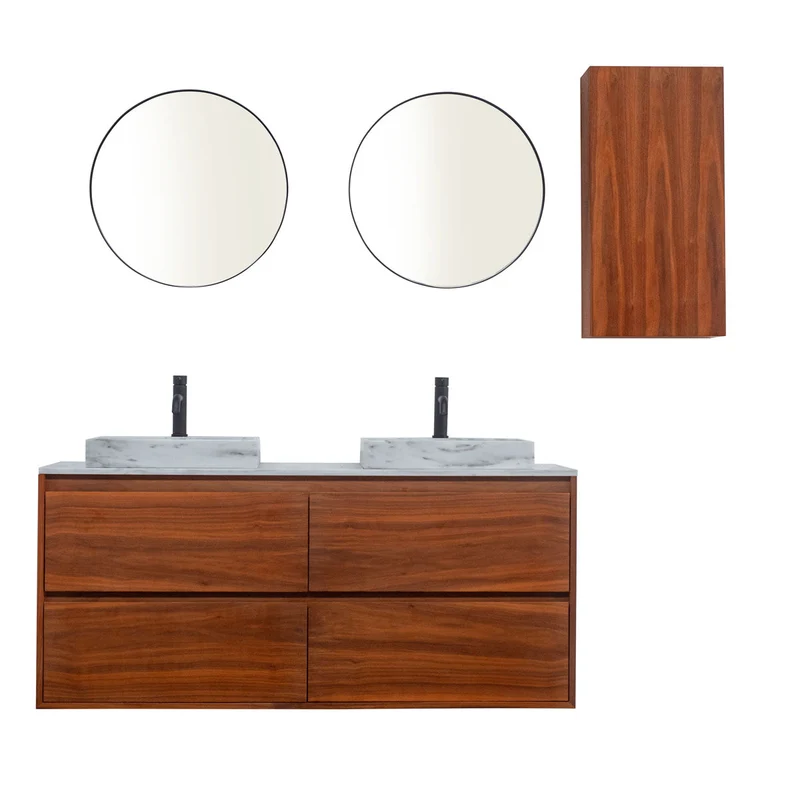 Mobiliario de baño - Mármol blanco - Lavabo George II - Nogal - (150 cm) - ANN