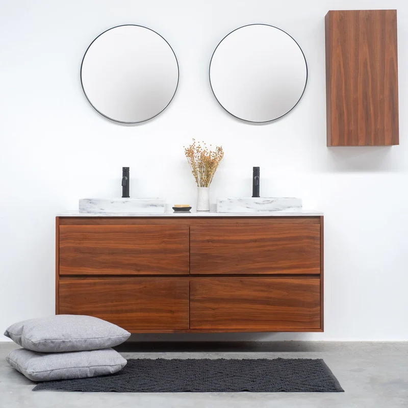 Mobiliario de baño - Mármol blanco - Lavabo George II - Nogal - (150 cm) - ANN