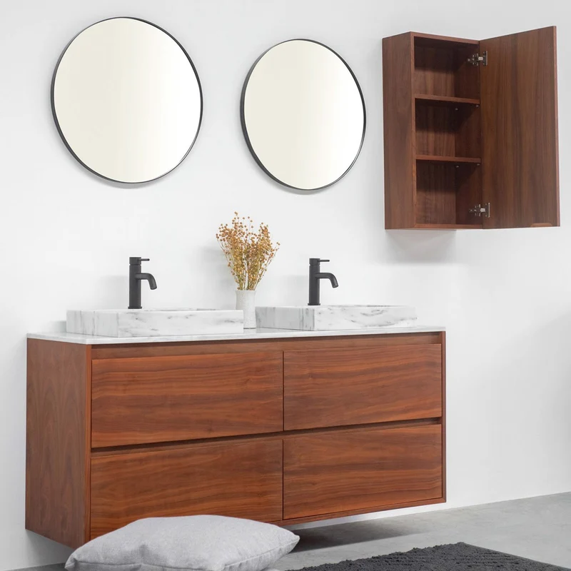 Mobiliario de baño - Mármol blanco - Lavabo George II - Nogal - (150 cm) - ANN