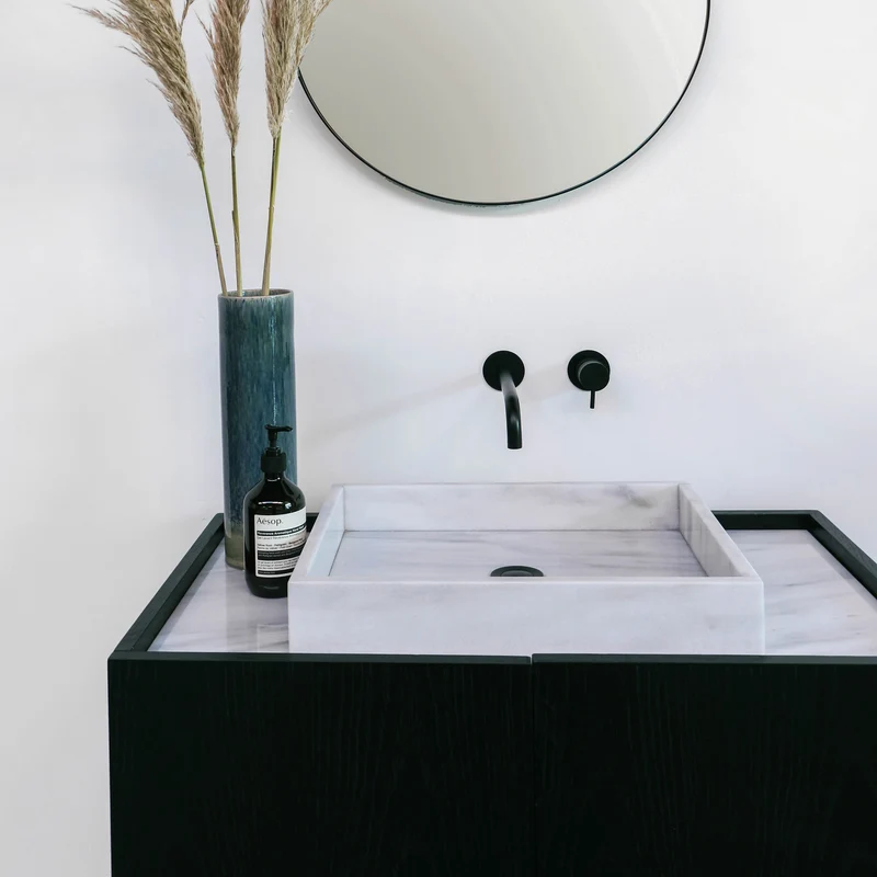 Mueble de baño - Lavabo Mármol Blanco - Roble Negro - (84 cm) - Felix