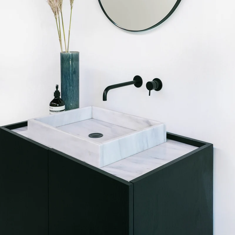 Mueble de baño - Lavabo Mármol Blanco - Roble Negro - (84 cm) - Felix