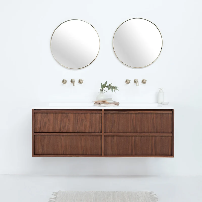 Mueble de baño de nogal - Fien - 150 cm - Lavabo de superficie sólida - Julian