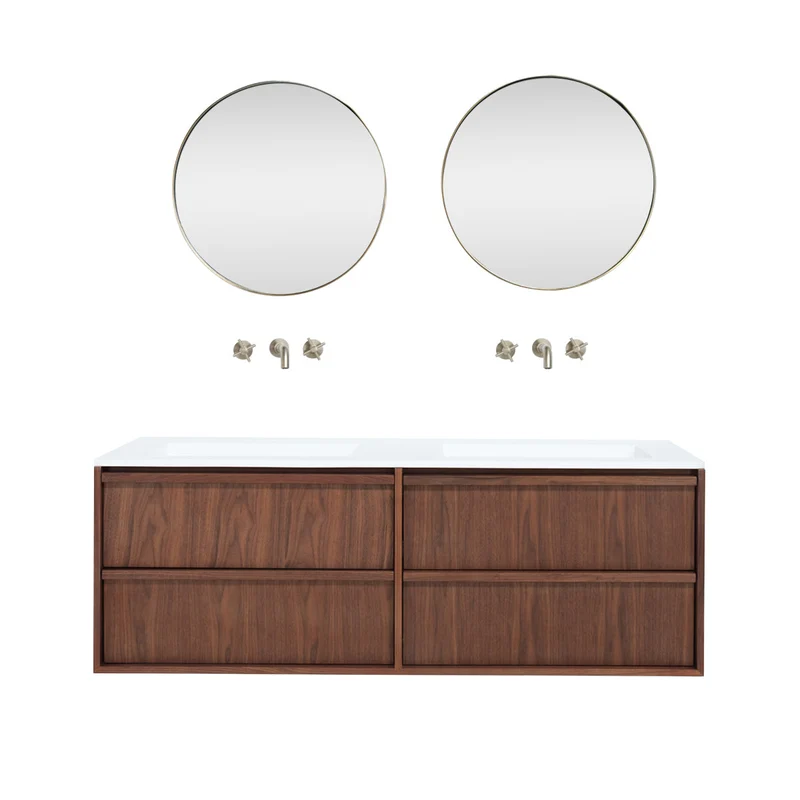 Mueble de baño de nogal - Fien - 150 cm - Lavabo de superficie sólida - Julian