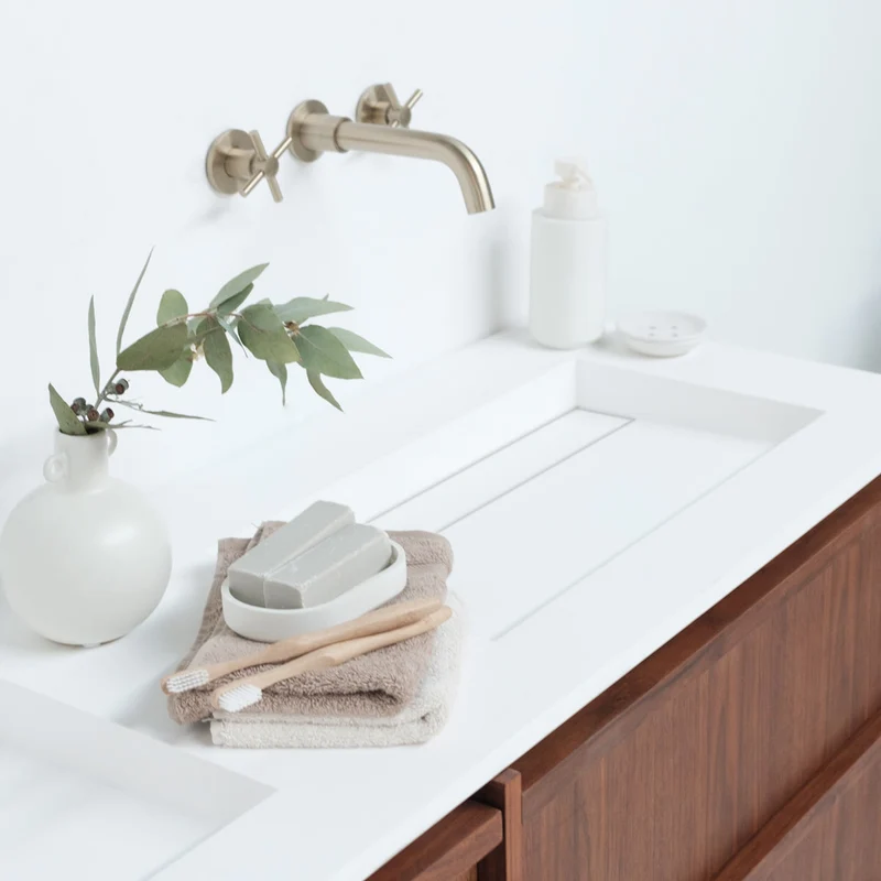 Mueble de baño de nogal - Fien - 150 cm - Lavabo de superficie sólida - Julian