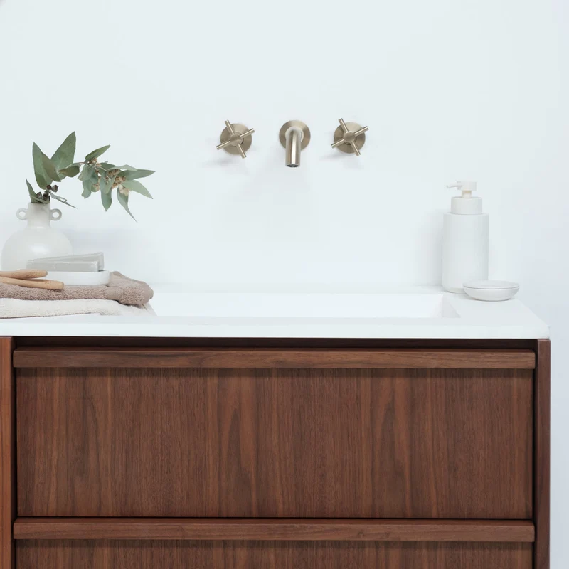 Mueble de baño de nogal - Fien - 150 cm - Lavabo de superficie sólida - Julian