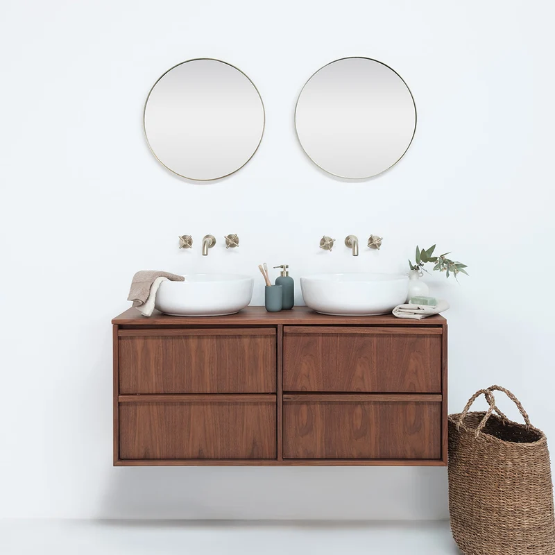 Mueble de baño de nogal 120 cm con lavabos de porcelana - Alexis II - Fien