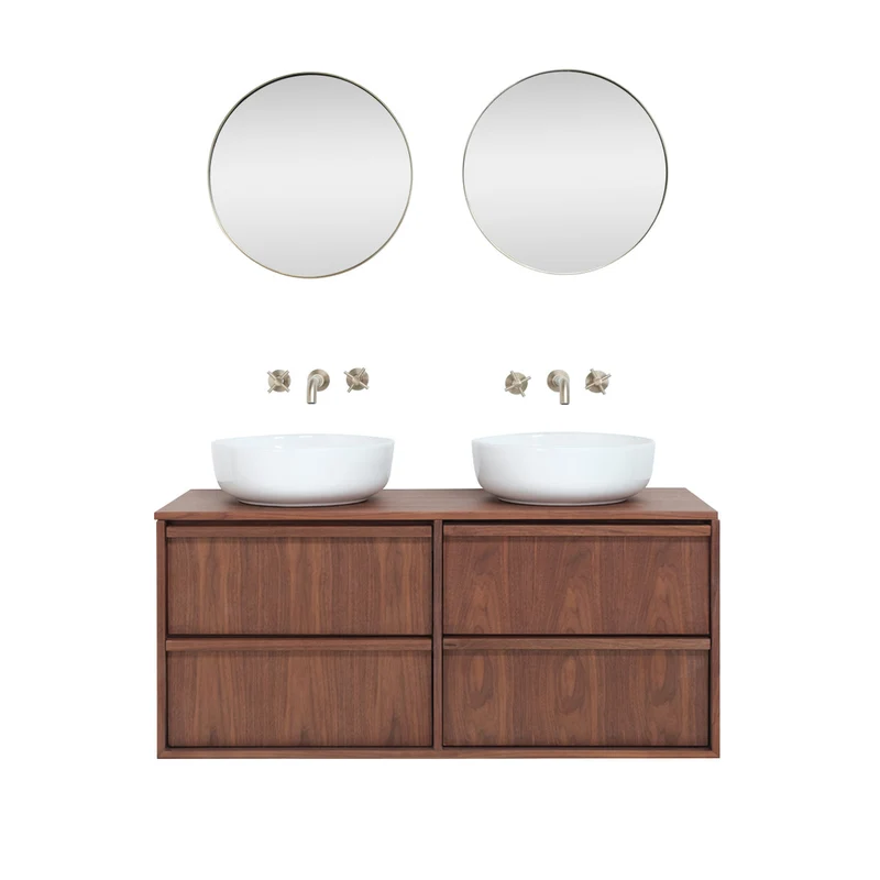 Mueble de baño de nogal 120 cm con lavabos de porcelana - Alexis II - Fien