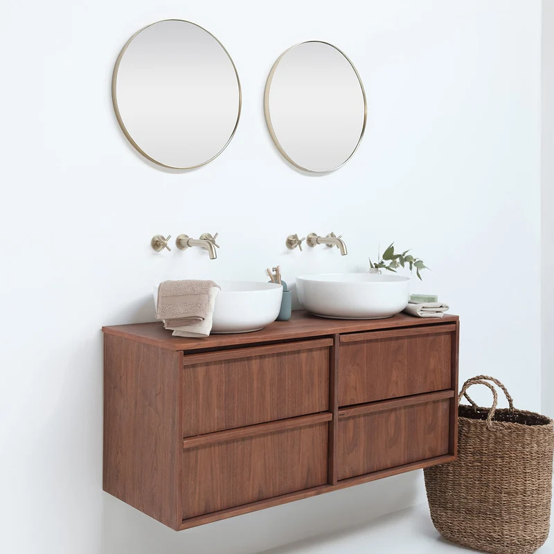Mueble de baño de nogal 120 cm con lavabos de porcelana - Alexis II - Fien