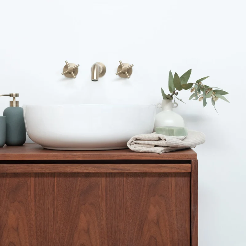 Mueble de baño de nogal 120 cm con lavabos de porcelana - Alexis II - Fien