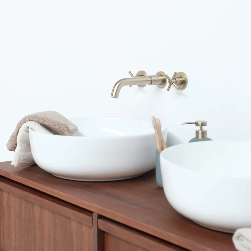 Mueble de baño de nogal 120 cm con lavabos de porcelana - Alexis II - Fien