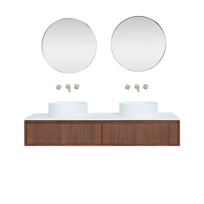 Mueble de baño Ann corto - Nogal - Lavabo Sims - Placa superior Arcly