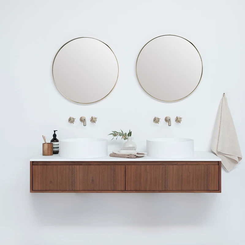 Mueble de baño Ann corto - Nogal - Lavabo Sims - Placa superior Arcly