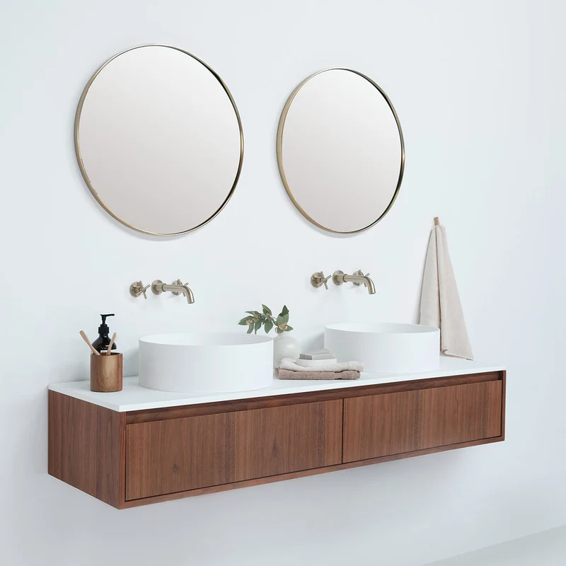 Mueble de baño Ann corto - Nogal - Lavabo Sims - Placa superior Arcly