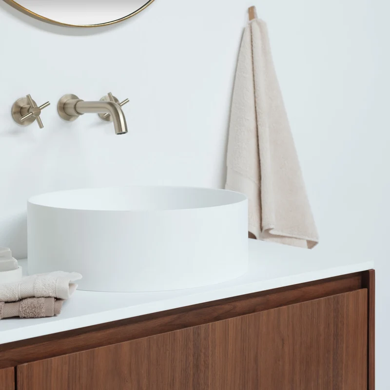 Mueble de baño Ann corto - Nogal - Lavabo Sims - Placa superior Arcly