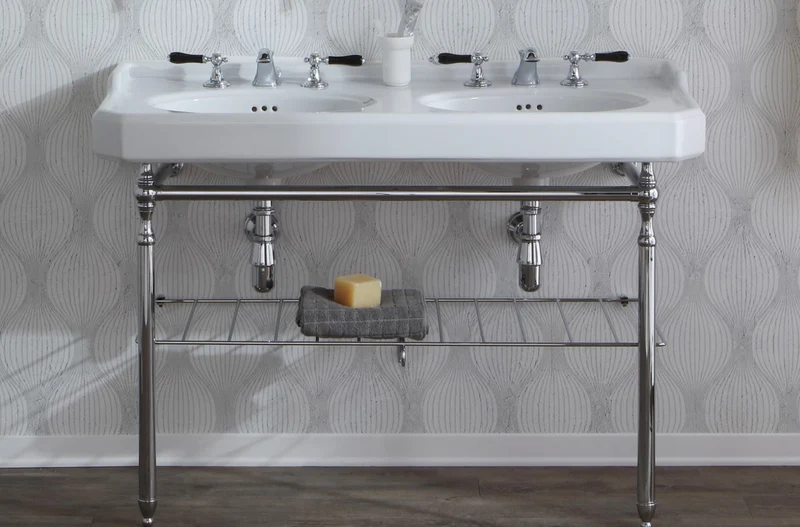 Lavabo Extragrande Doble Seno Provence 700 con Patas Metálicas - Balneo Toscia Estilo Clásico