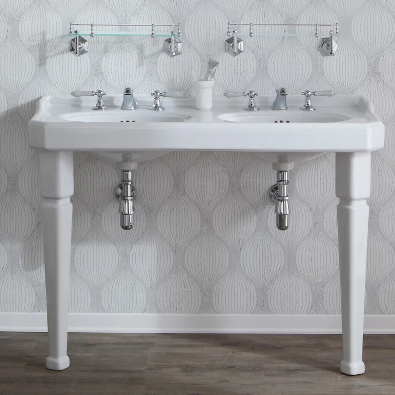 Lavabo Extragrande Doble Seno Provence 700 con Patas Cerámica - Balneo Toscia Estilo Clásico