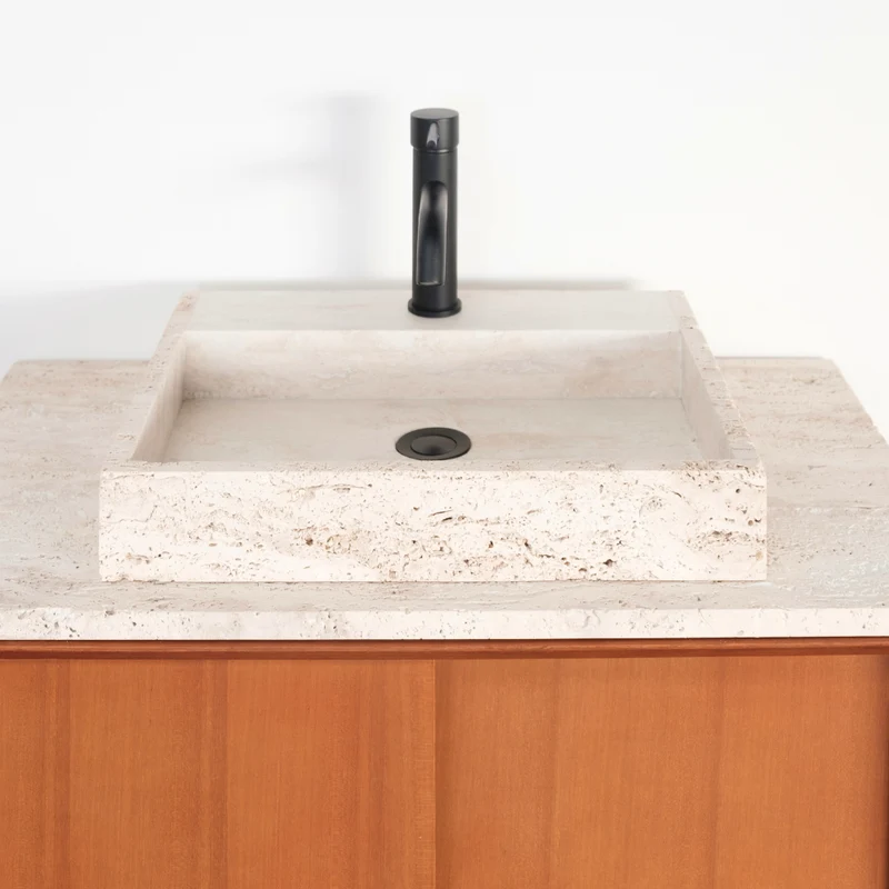 Lavabo - George - Con Orificio Para Grifería - Travertino Blanco