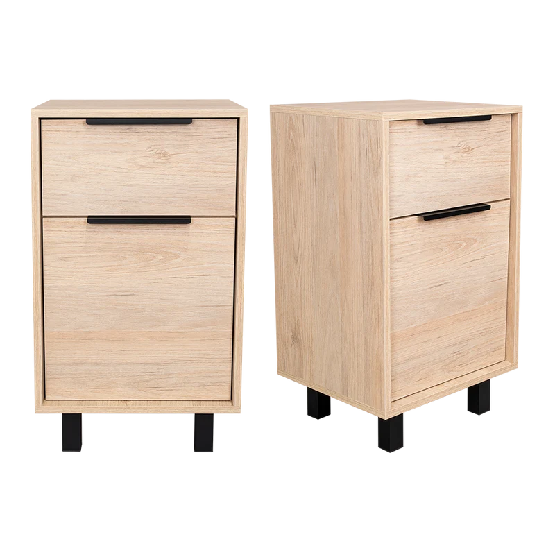 Set de 2 Mesas de Noche Wesley, Beige y Blanco, con una Puerta y un Cajón Organizador