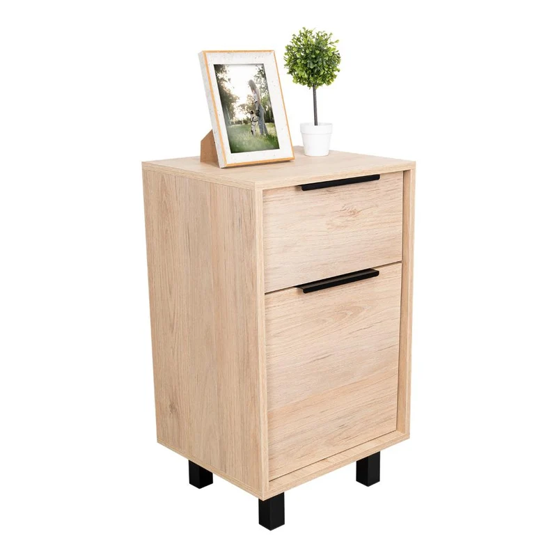Set de 2 Mesas de Noche Wesley, Beige y Blanco, con una Puerta y un Cajón Organizador