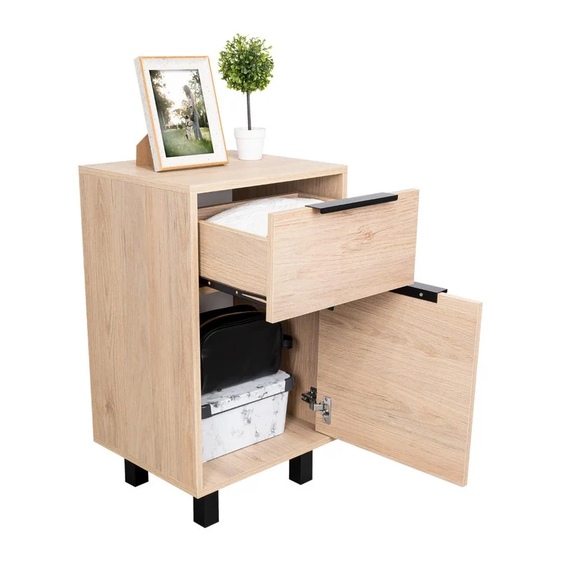 Set de 2 Mesas de Noche Wesley, Beige y Blanco, con una Puerta y un Cajón Organizador