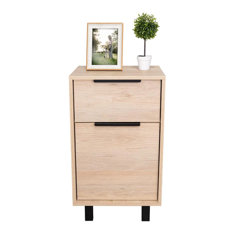 Set de 2 Mesas de Noche Wesley, Beige y Blanco, con una Puerta y un Cajón Organizador