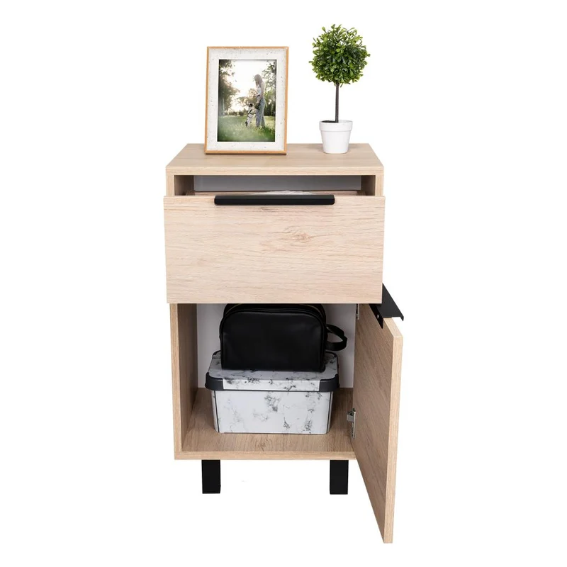 Set de 2 Mesas de Noche Wesley, Beige y Blanco, con una Puerta y un Cajón Organizador