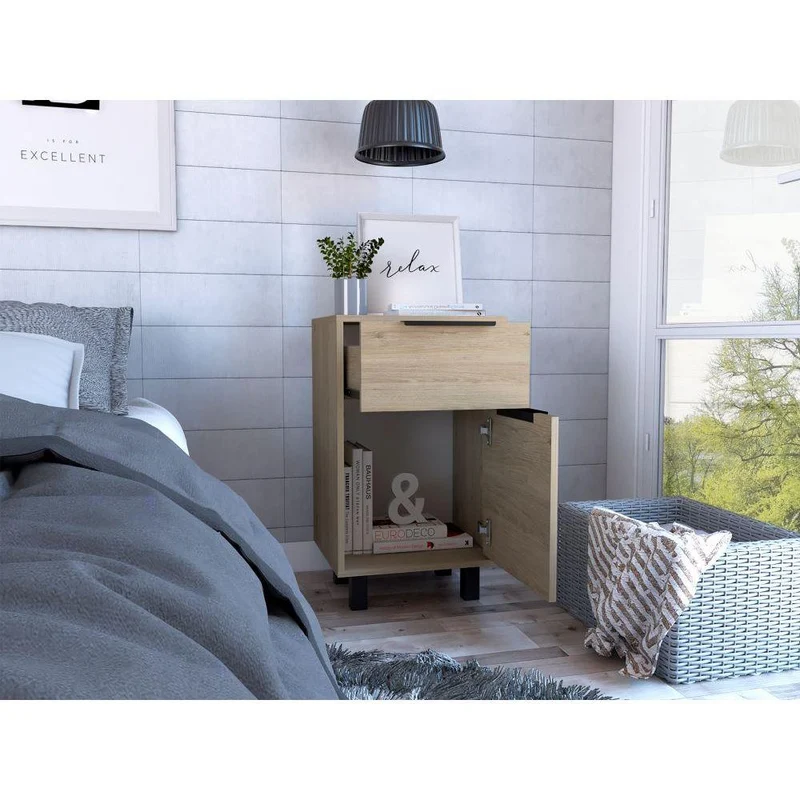 Set de 2 Mesas de Noche Wesley, Beige y Blanco, con una Puerta y un Cajón Organizador