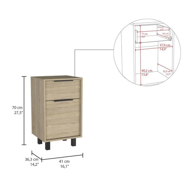 Set de 2 Mesas de Noche Wesley, Beige y Blanco, con una Puerta y un Cajón Organizador