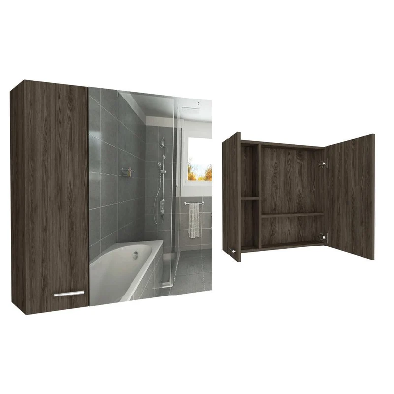 Set de 2 Gabinetes de Baño Apolis, Avellana, con Puerta Espejo y Dos Entrepaños para Ubicar Múltiples Objetos