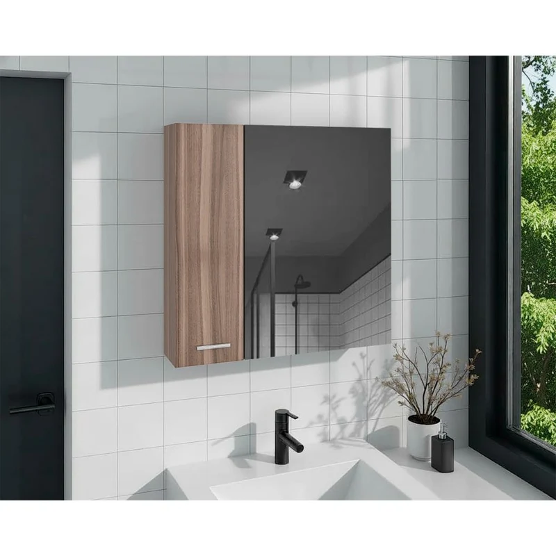 Set de 2 Gabinetes de Baño Apolis, Avellana, con Puerta Espejo y Dos Entrepaños para Ubicar Múltiples Objetos