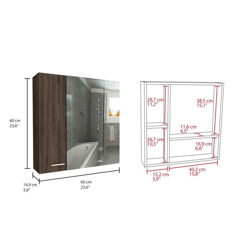 Set de 2 Gabinetes de Baño Apolis, Avellana, con Puerta Espejo y Dos Entrepaños para Ubicar Múltiples Objetos