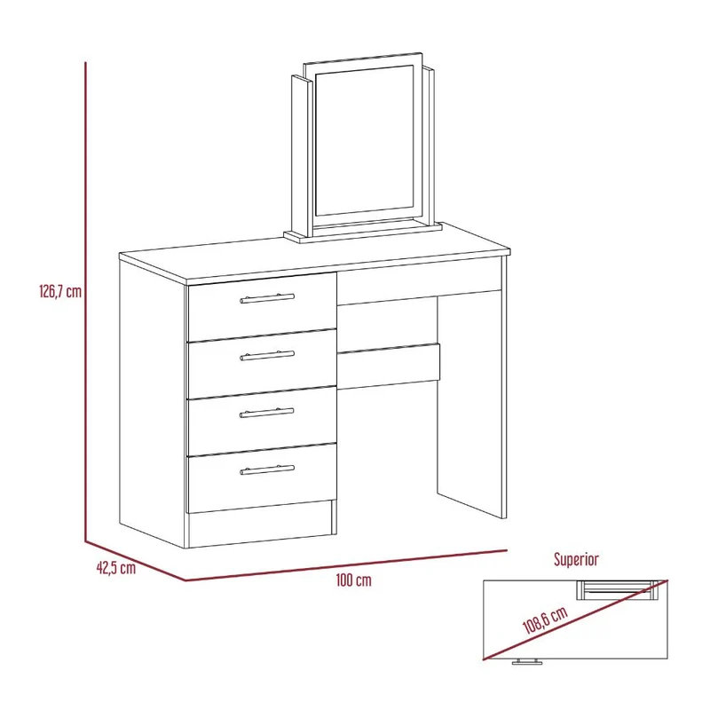 Mueble Tocador Wesley, Fresno Europeo y Blanco, Cuatro Cajones para Ubicar Maquillaje