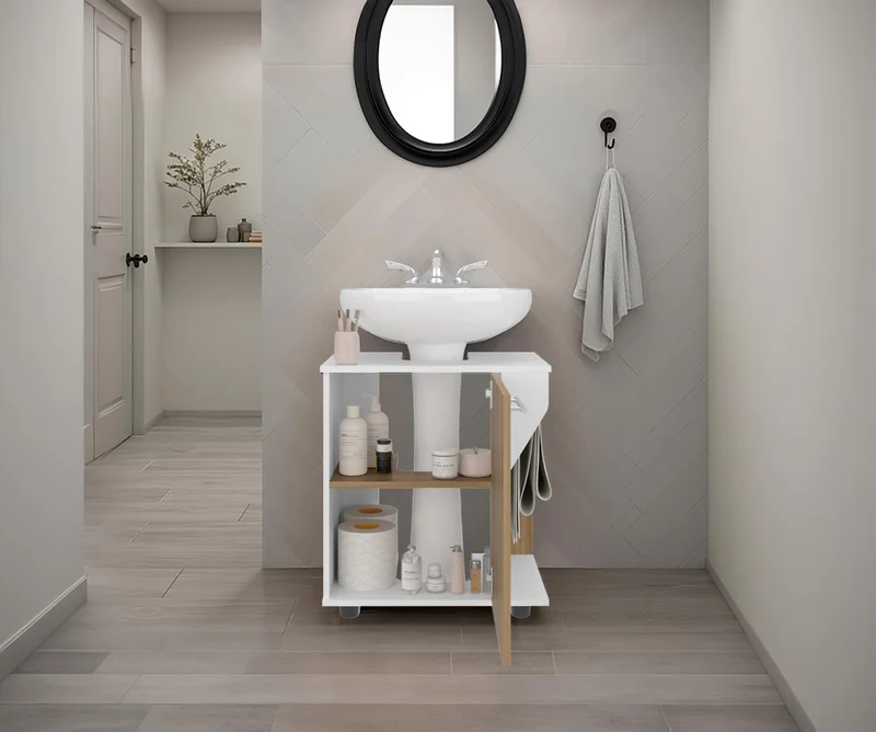 Mueble para Lavamanos Pili, Blanco Duqueza y Fresno Europeo, No Incluye Lavamanos