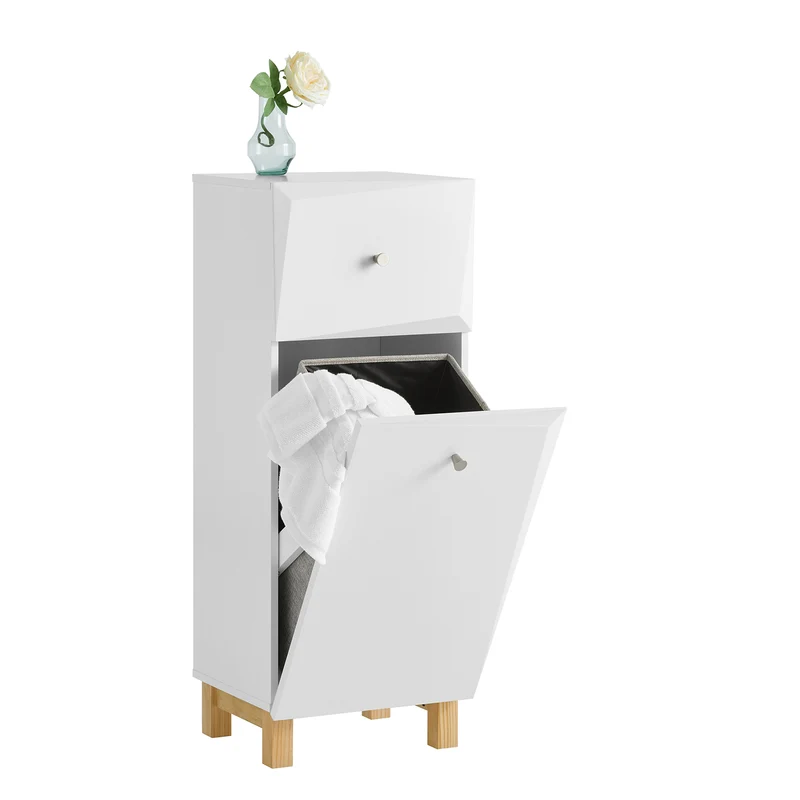 SoBuy BZR93-W Mueble para Ropa Sucia con 1 Cesto y 1 Cajón 34 x 30 x 90 cm