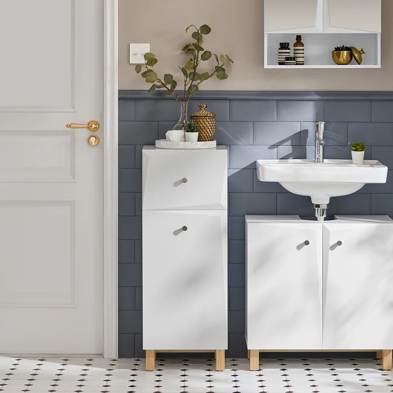 SoBuy BZR93-W Mueble para Ropa Sucia con 1 Cesto y 1 Cajón 34 x 30 x 90 cm
