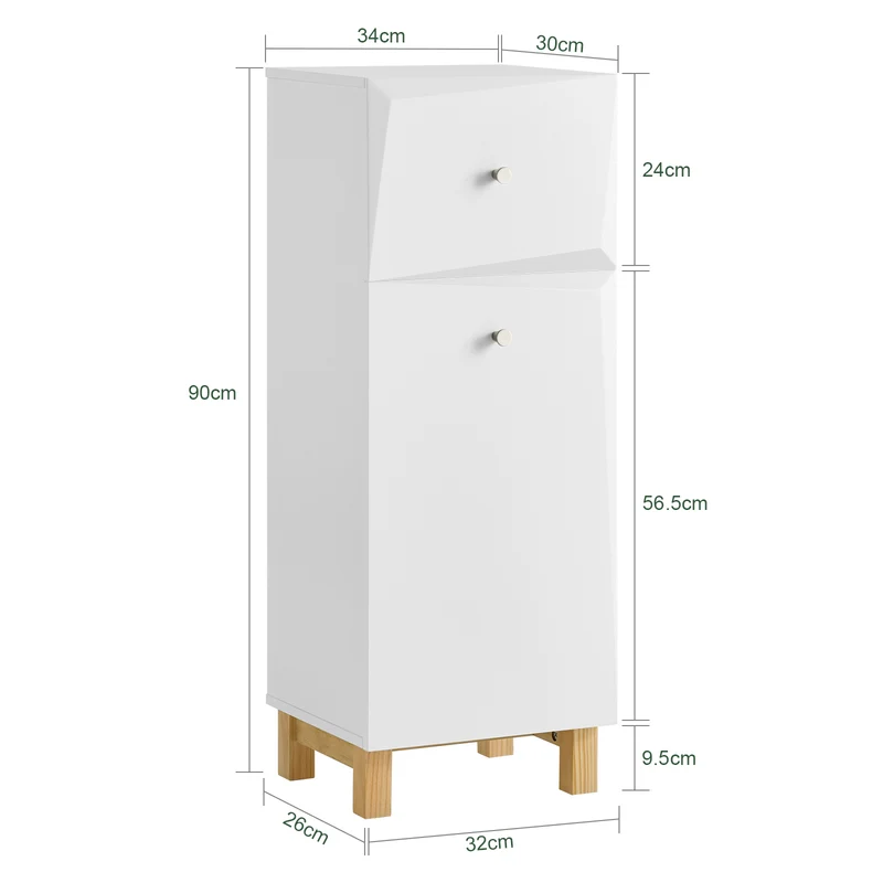 SoBuy BZR93-W Mueble para Ropa Sucia con 1 Cesto y 1 Cajón 34 x 30 x 90 cm