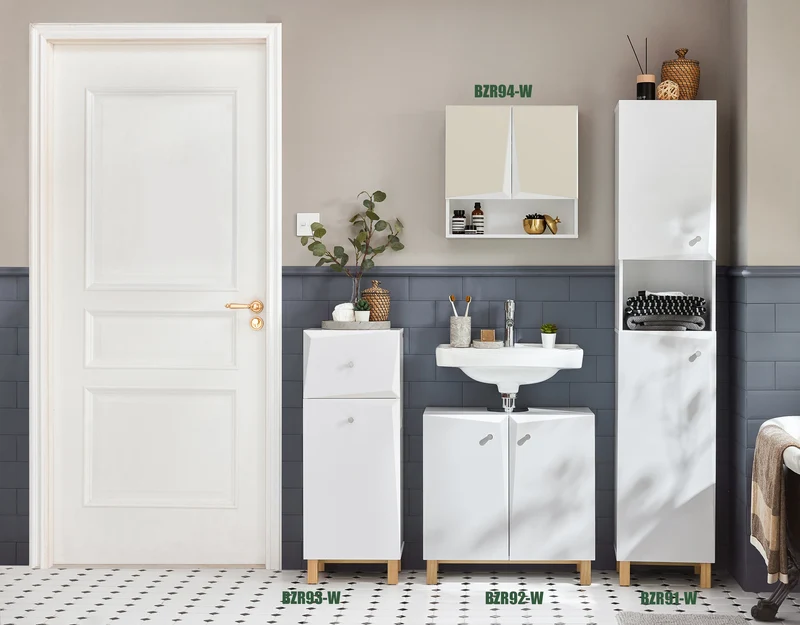 SoBuy BZR93-W Mueble para Ropa Sucia con 1 Cesto y 1 Cajón 34 x 30 x 90 cm